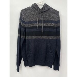 Retrofit Small Knit Hoodie Mens Navy Blue Black Striped Pullover Sweater RN63925